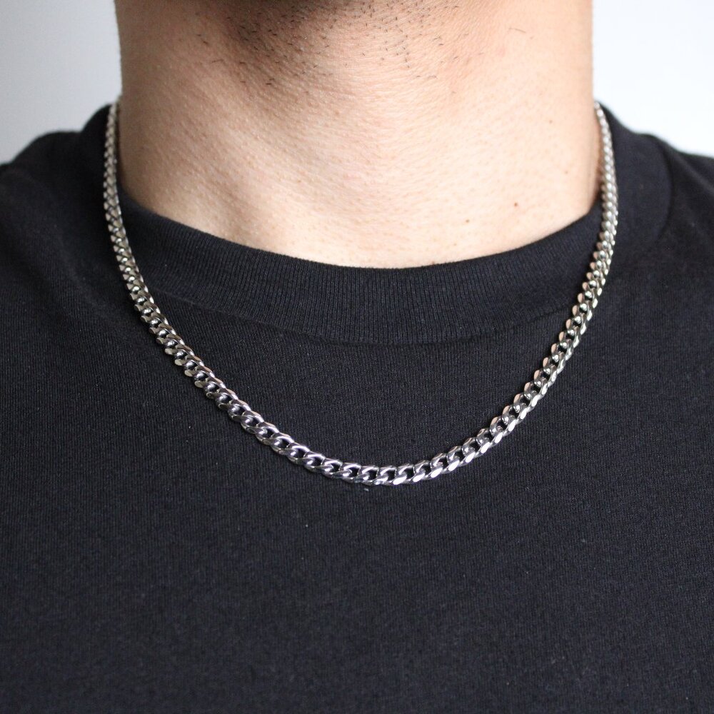 Silver 5mm Cuban Link Chain Stainless Steel - 18" 20" 22"